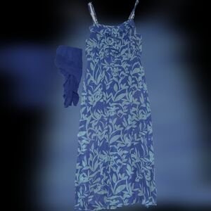 Blue Leaf Dress with Crop Cover Up